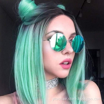 Wholesale cheap anime party gradient black to Green bob short straight synthetic shoulder-length hair cosplay wig